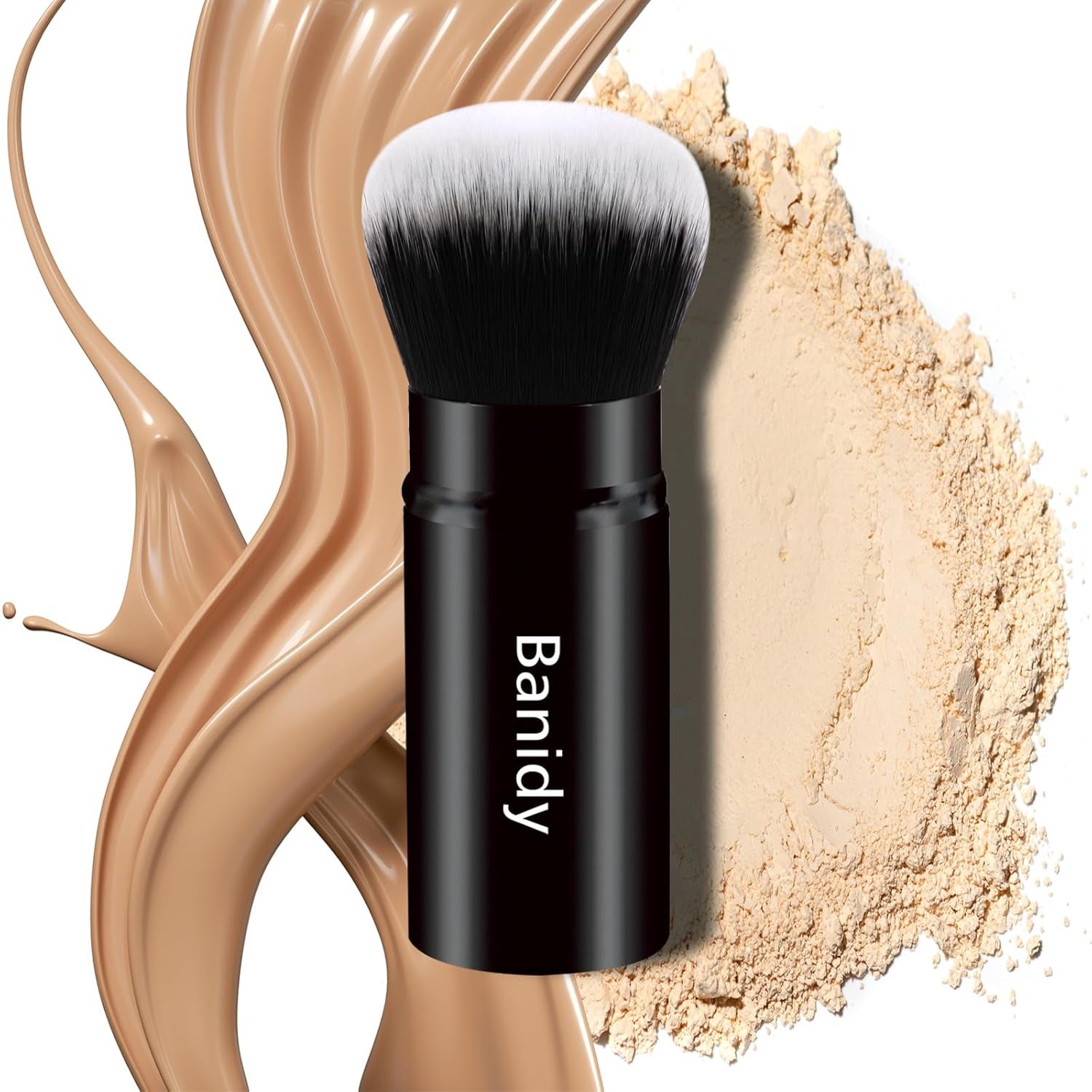 Makeup Brush Kabuki Retractable Travel Face Brushes Portable Blush Brush | Flawless for Foundation, Powder Blush, Bronzer, Buffing, Liquid, Cream, Cruelty Free with Cover(Round-Head)