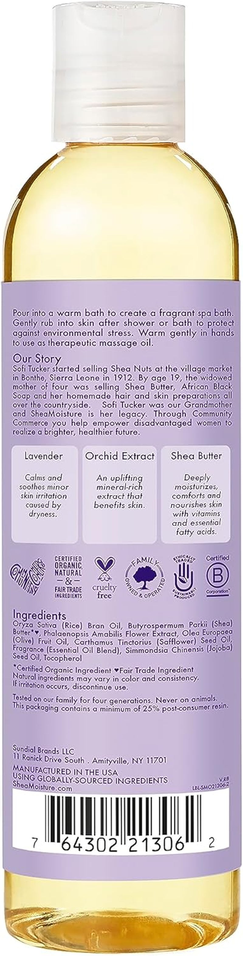 Sheamoisture Bath, Body and Massage Oil Lavender Wild Orchid Calming Moisturizer for Sensitive Skin 8 Oz | for Sensitive Skin - Calms and Moisturizes with Lavender and Wild Orchid Oils.