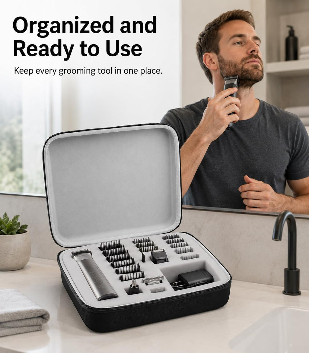 Large Hard Case for Philips Norelco Multigroom 7000 5000, Case Only | Custom Foam Slots Reduce Clutter for Men'S Grooming Kit Storage, Roomy Bathroom or Drawer Storage, Gray Inner