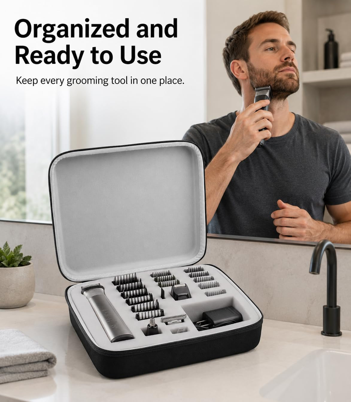Large Hard Case for Philips Norelco Multigroom 7000 5000, Case Only | Custom Foam Slots Reduce Clutter for Men'S Grooming Kit Storage, Roomy Bathroom or Drawer Storage, Gray Inner