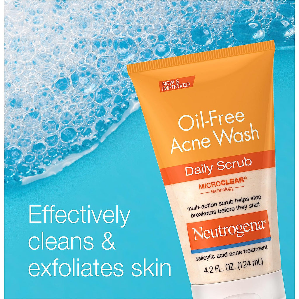 Neutrogena Oil Free Daily Acne Face Scrub, 4.2 Oz | 2% Salicylic Acid Cleanser, Daily Exfoliating Scrub & Acne Treatment, Oily Acne-Prone Skin, Clears Breakouts & Blackheads