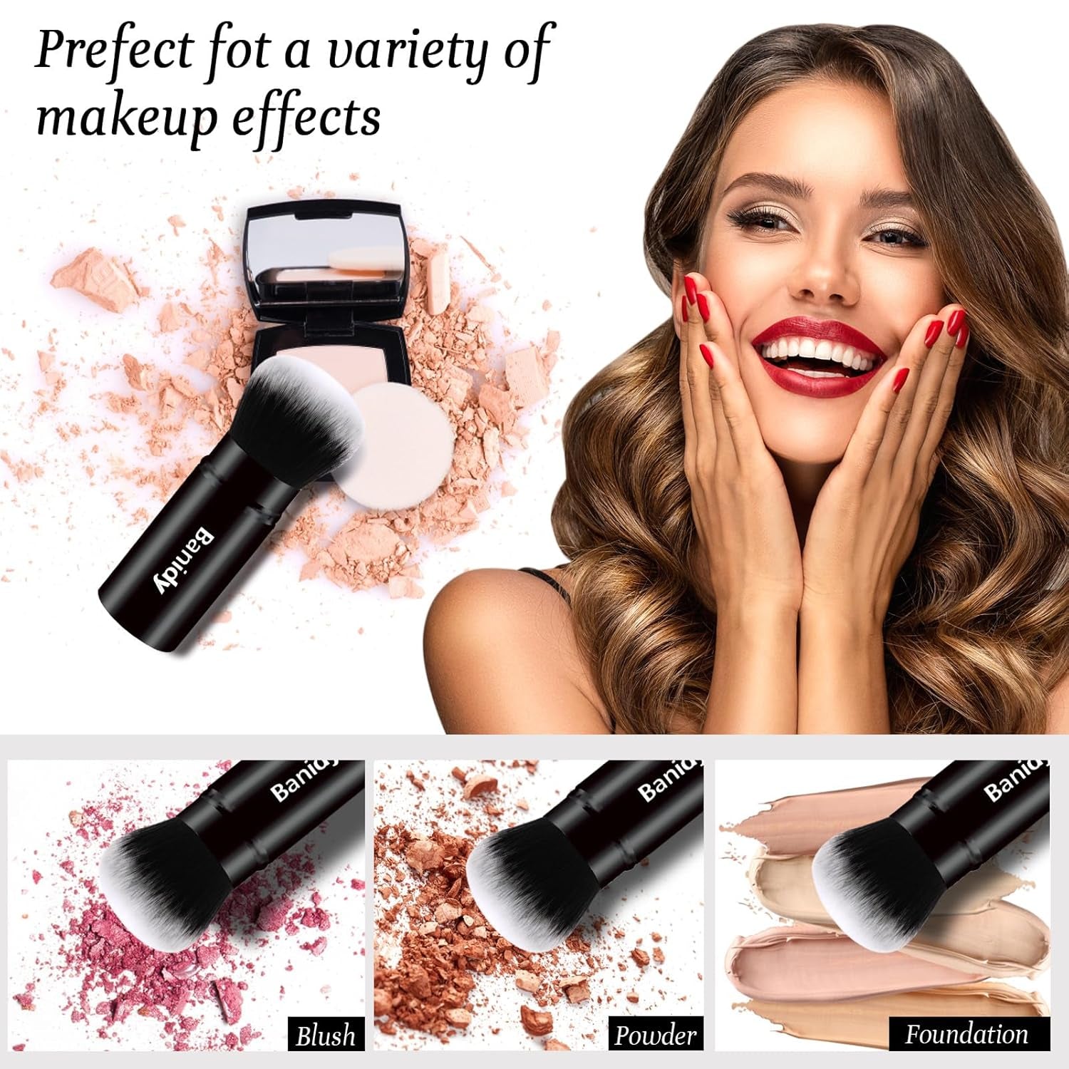Makeup Brush Kabuki Retractable Travel Face Brushes Portable Blush Brush | Flawless for Foundation, Powder Blush, Bronzer, Buffing, Liquid, Cream, Cruelty Free with Cover(Round-Head)