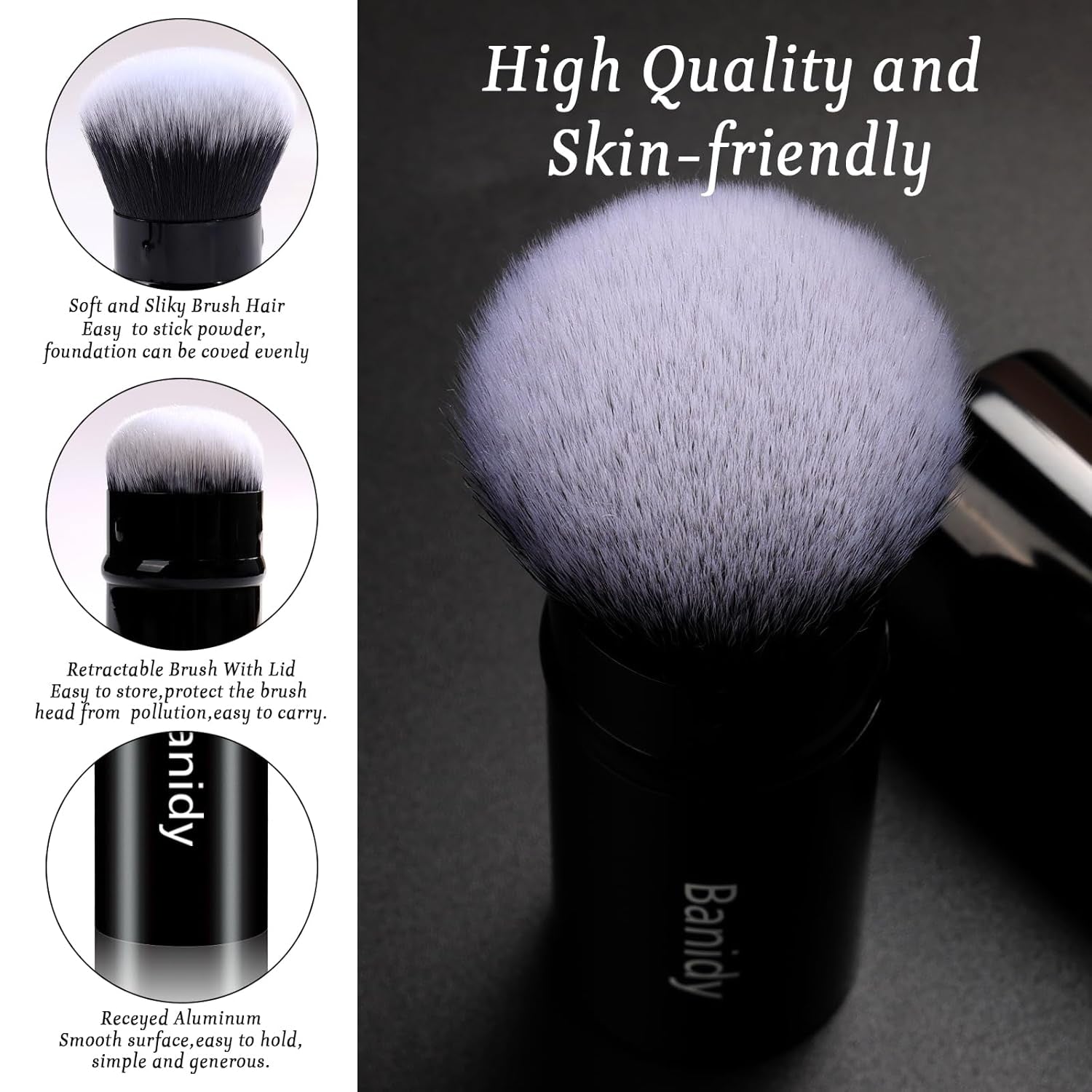 Makeup Brush Kabuki Retractable Travel Face Brushes Portable Blush Brush | Flawless for Foundation, Powder Blush, Bronzer, Buffing, Liquid, Cream, Cruelty Free with Cover(Round-Head)