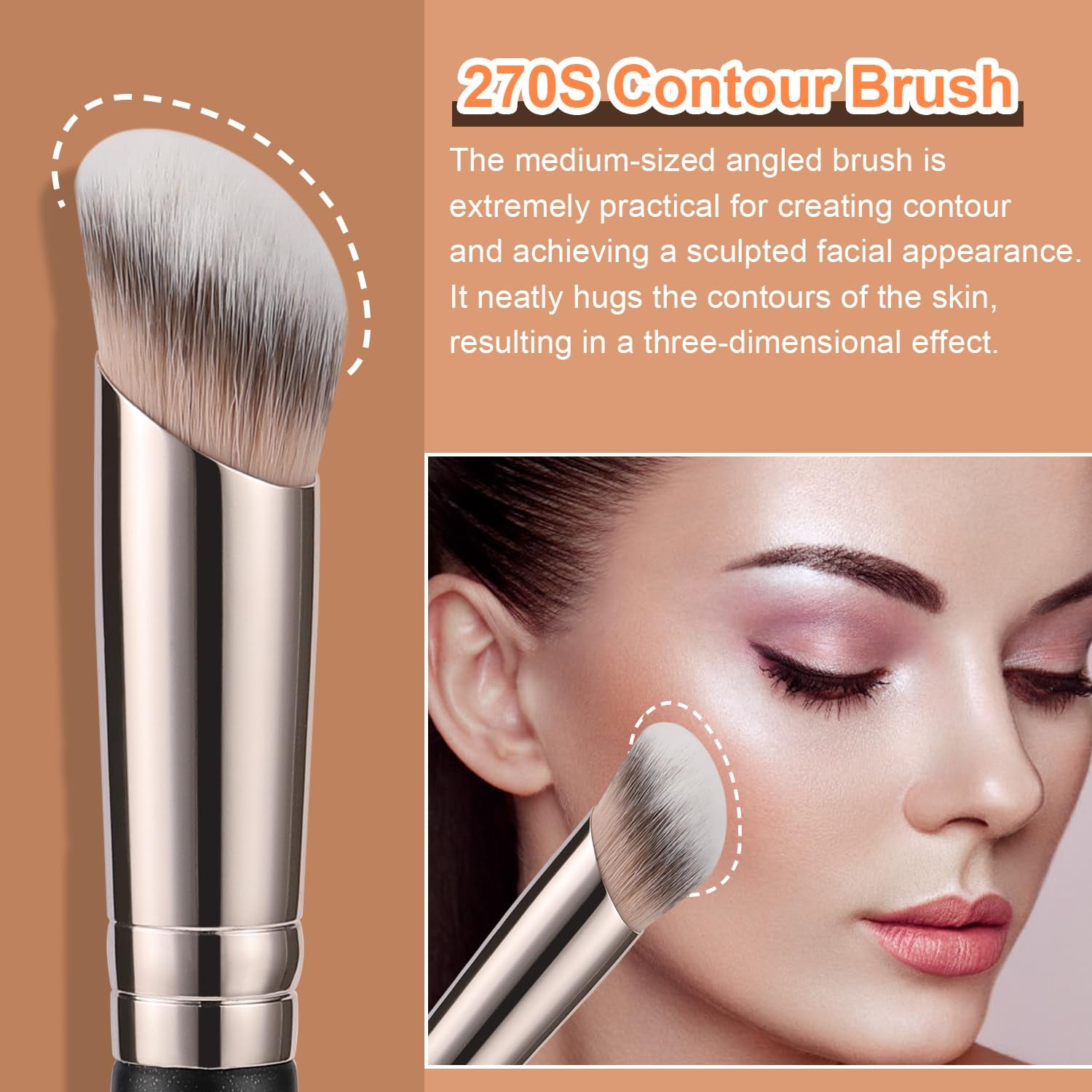 270S under Eye Concealer Brush, Mid-Size Angled Blending Brush | Dark Circle Coverage, Spot Correcting, Nose and Brow Bone Contour, Liquid Cream Powder. Soft Synthetic, No Shedding