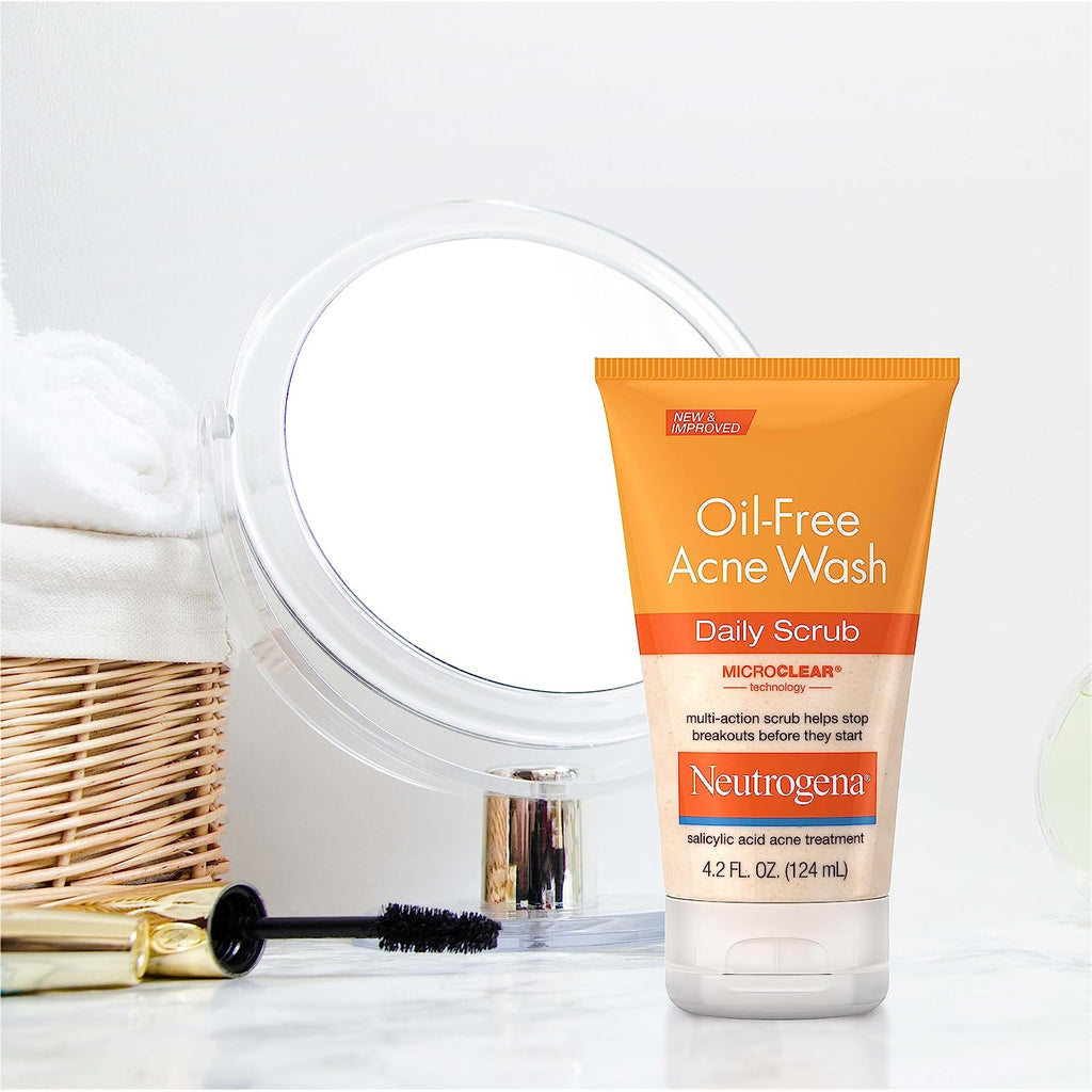 Neutrogena Oil Free Daily Acne Face Scrub, 4.2 Oz | 2% Salicylic Acid Cleanser, Daily Exfoliating Scrub & Acne Treatment, Oily Acne-Prone Skin, Clears Breakouts & Blackheads