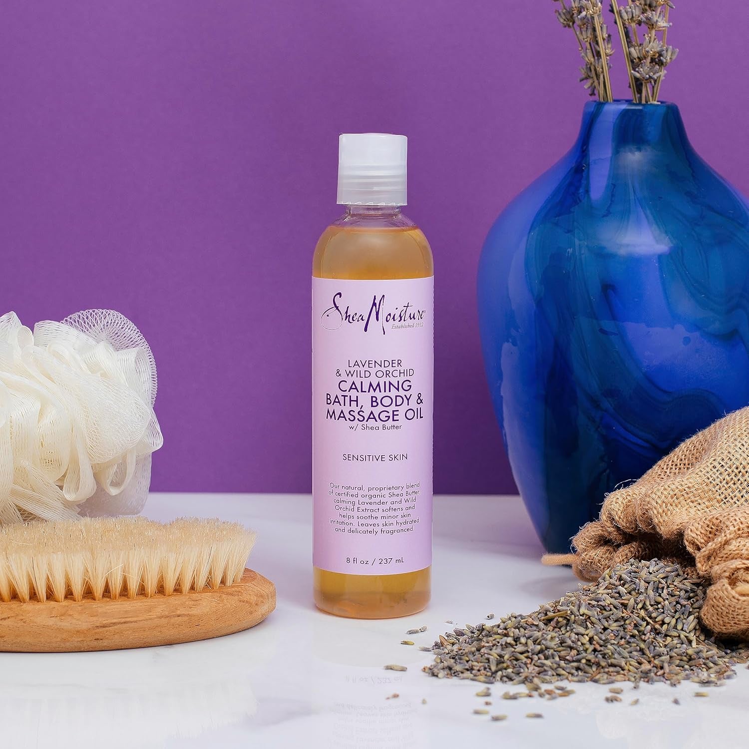 Sheamoisture Bath, Body and Massage Oil Lavender Wild Orchid Calming Moisturizer for Sensitive Skin 8 Oz | for Sensitive Skin - Calms and Moisturizes with Lavender and Wild Orchid Oils.