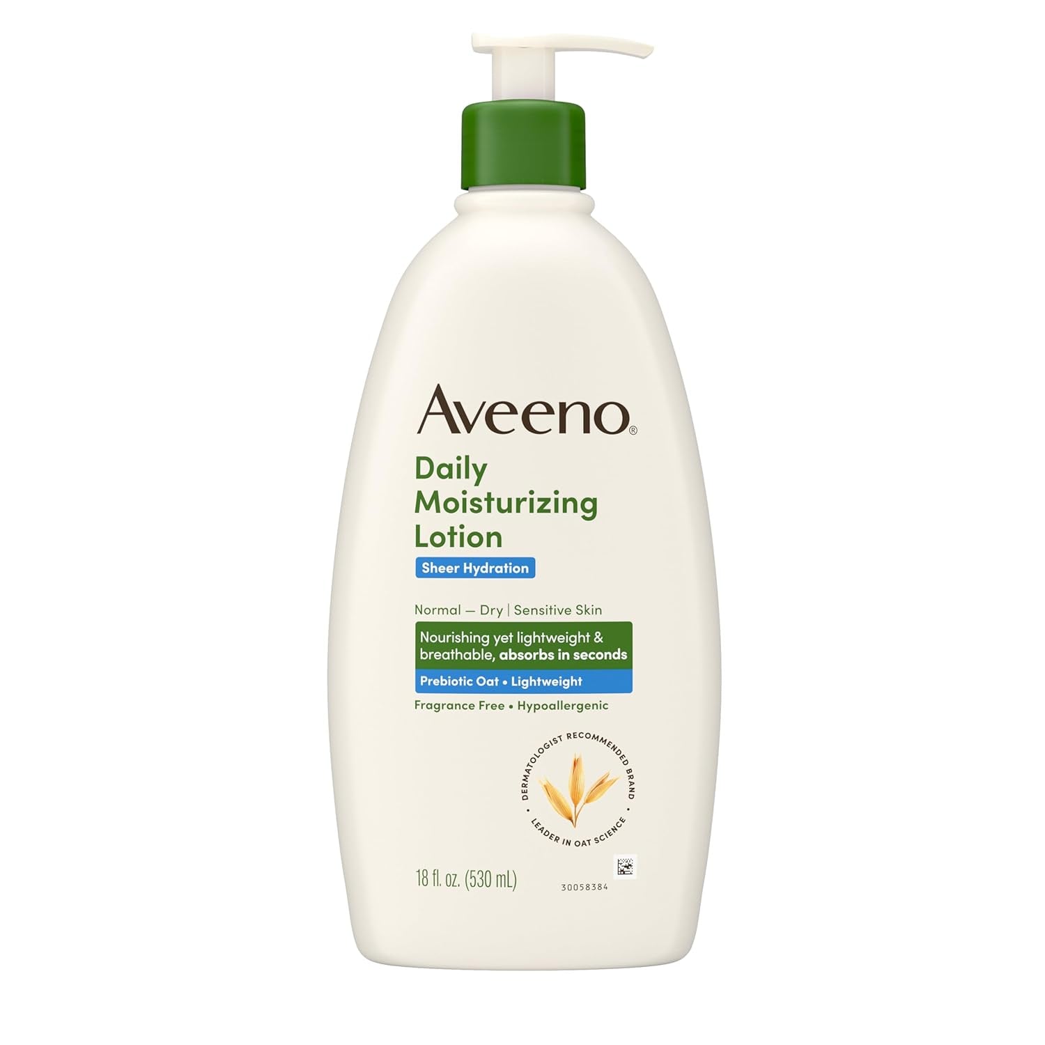 Aveeno Daily Moisturizing Sheer Hydration Fragrance-Free Lotion with Prebiotic Oat for Dry Skin, Lightweight, Non-Greasy and Fast-Absorbing Body Lotion Nourishes Skin with 48-Hour Moisture, 18 Fl Oz