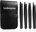 [4 Pieces +1] Tweezers Set with Travel Case for Women & Men | Plucker for Facial Hair, Eyerows, Sharp, Slanted, Flat, Precision, Professional, Hair Removal