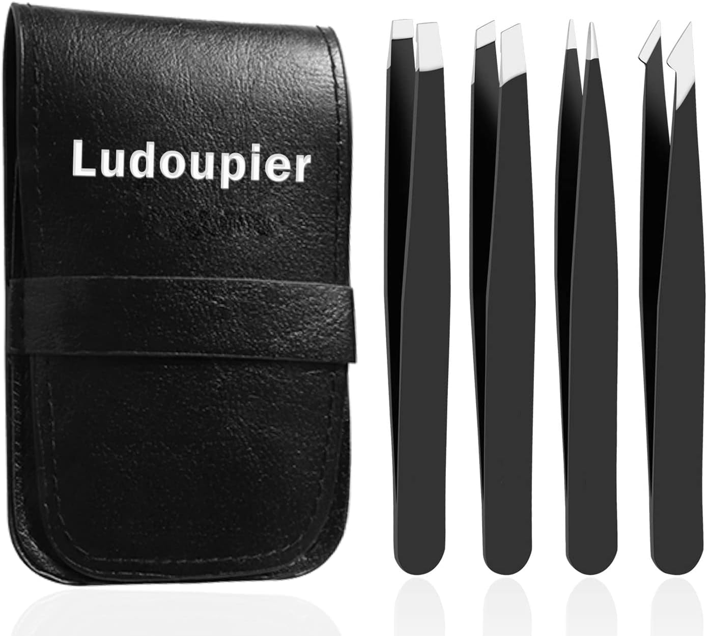 [4 Pieces +1] Tweezers Set with Travel Case for Women & Men | Plucker for Facial Hair, Eyerows, Sharp, Slanted, Flat, Precision, Professional, Hair Removal