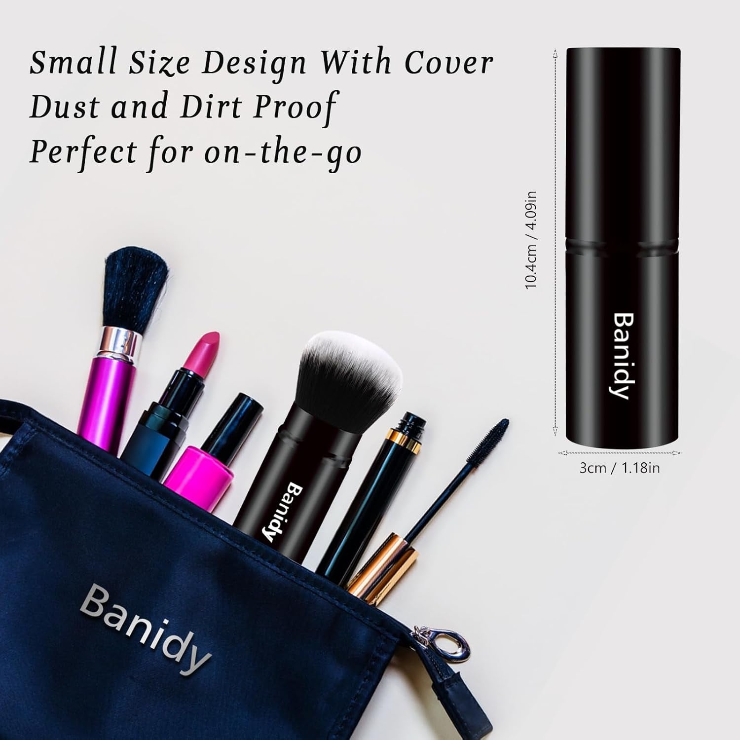 Makeup Brush Kabuki Retractable Travel Face Brushes Portable Blush Brush | Flawless for Foundation, Powder Blush, Bronzer, Buffing, Liquid, Cream, Cruelty Free with Cover(Round-Head)