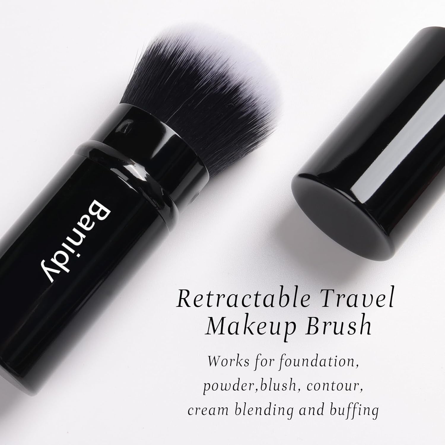 Makeup Brush Kabuki Retractable Travel Face Brushes Portable Blush Brush | Flawless for Foundation, Powder Blush, Bronzer, Buffing, Liquid, Cream, Cruelty Free with Cover(Round-Head)