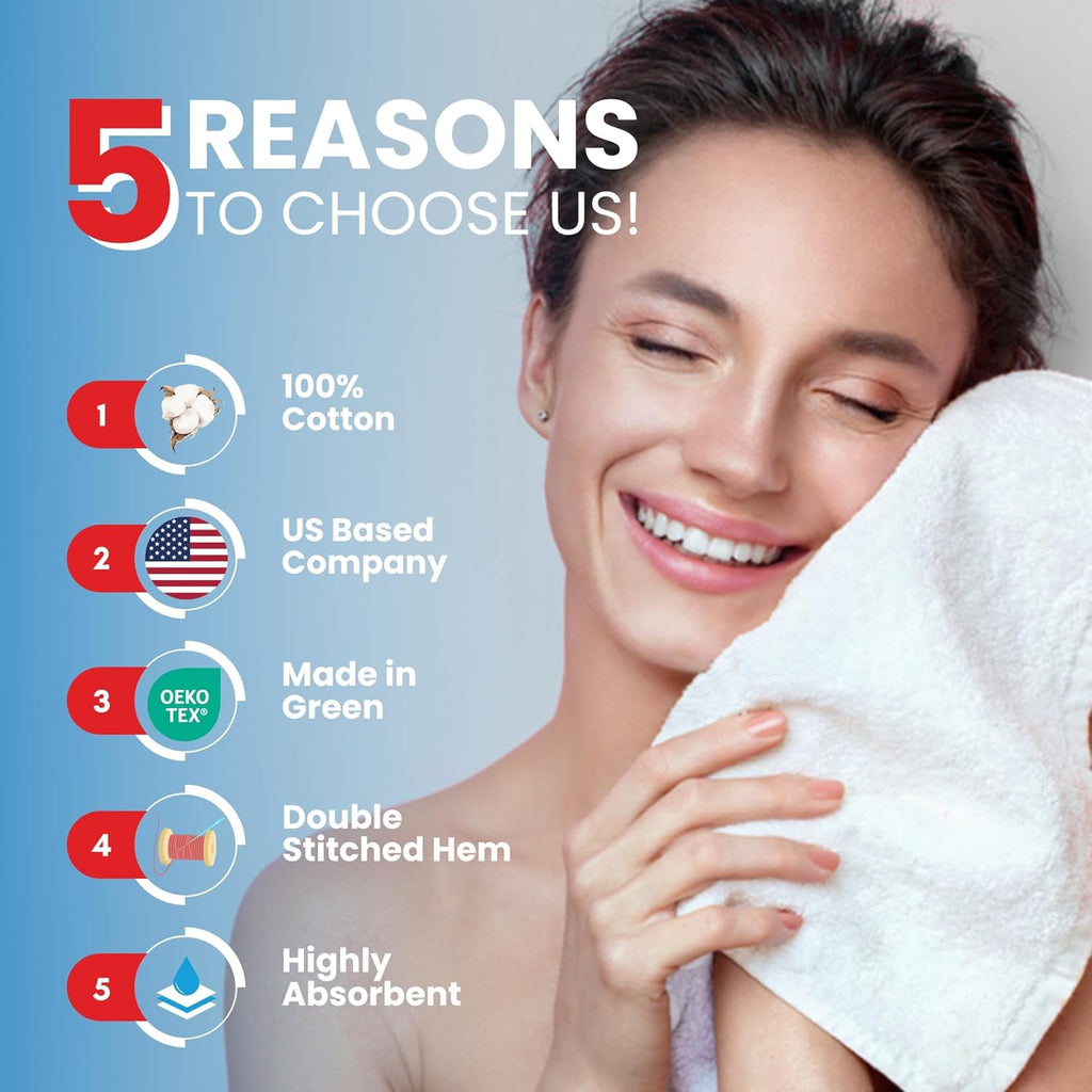 100% Cotton Luxury Wash Cloths for Showering - 12 Pack | Washcloths [13X13] - Soft and Absorbent Face Towels for Bathroom Wash Clothes - Gym, Spa & Hotel Use